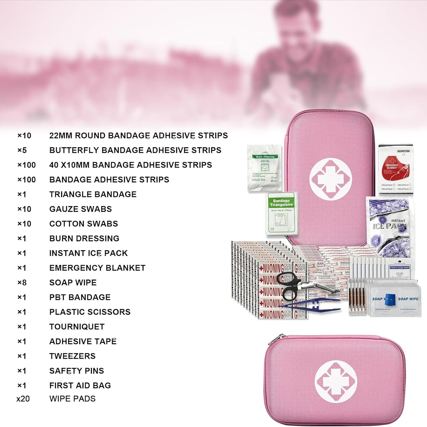 angel wish 276 PCS Emergency First Aid Kit for Home, Camping Essentials Emergencies Survival Gear for Outdoor Adventure First Aid Kits Refill Supplies for Car Hiking Skating Boating, Pink