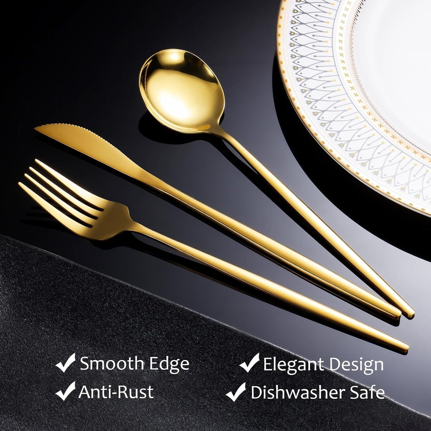 Gold Silverware Set, 20 Piece Gold Stainless Steel Flatware Cutlery Set for 4, Gold Utensil Sets, Dishwasher Safe (Mirror Gold)