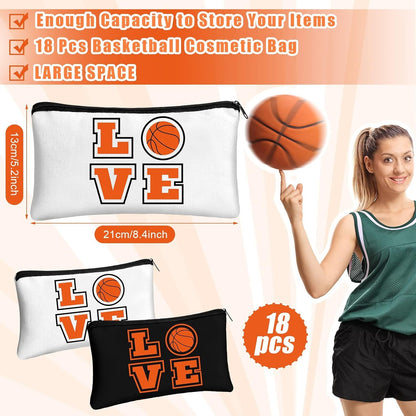 Moukeren 18 Pcs Basketball Gifts Basketball Makeup Bag Accessories Funny Travel Bags for Teen Cosmetic Zipper Pouch for Team Players Lover, 8.27 x 5.12 Inch