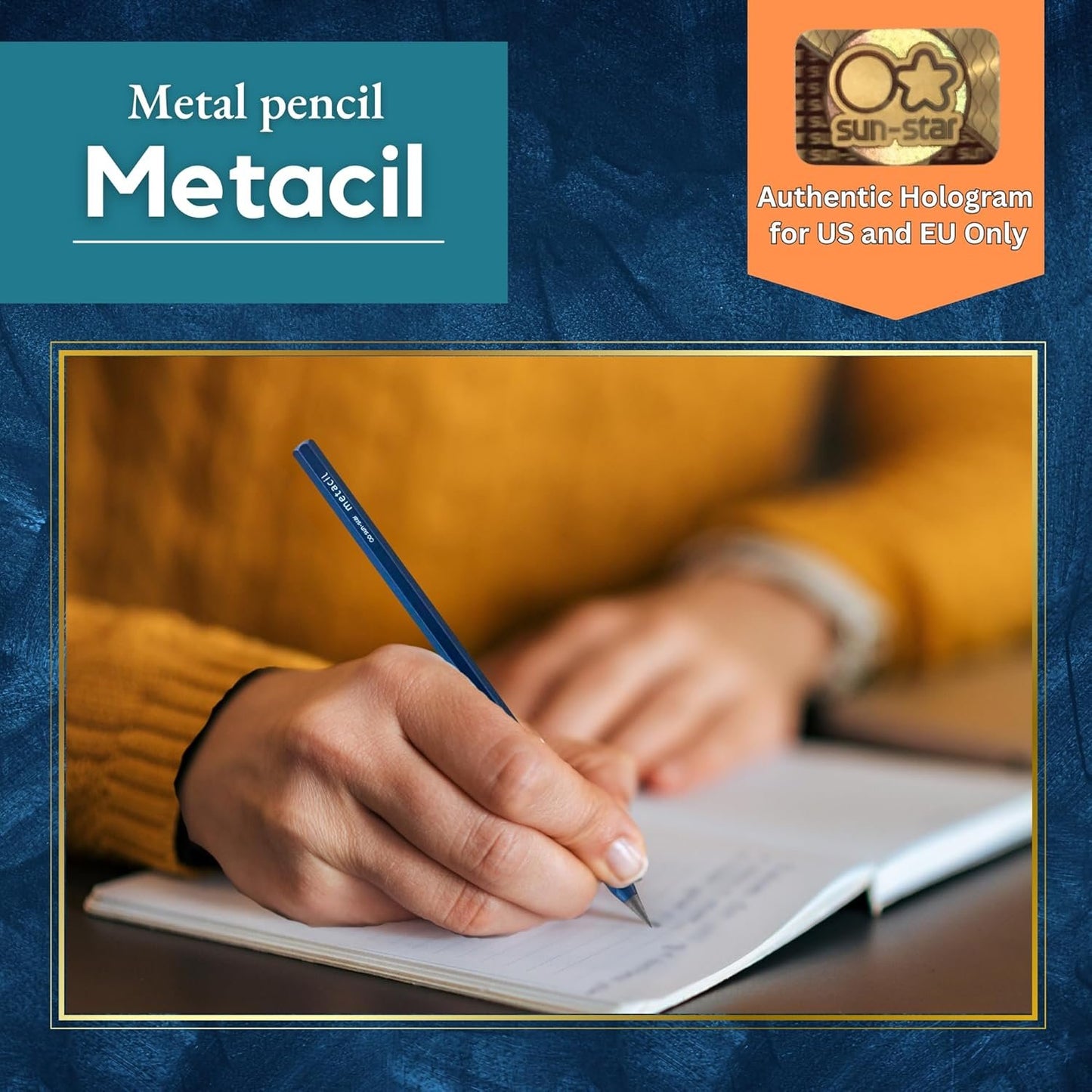 SUN-STAR Stationery S4482662 Metal Pencil, Metacil, Metallic Blue, Pencil Lead Color: Black F #2 1/2 (with Authentic Hologram Sticker United States Only)