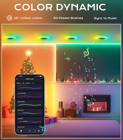 CLOUDY BAY [4 Pack] 6 Inch Gimbal Smart Recessed Lighting with Gradient Accent Light and Night Light,15W 2700K~6500K RGB LED Recessed Lights, Compatible with Alexa and Google Home Assistant