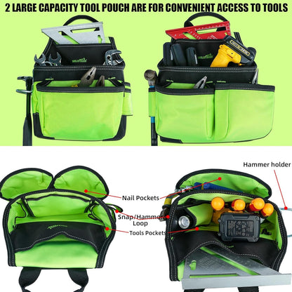 MELOTOUGH Reflective Safety Tool Belt with Suspenders Hi Vis Tool Bag Suspenders Tool Belt Construction Heavy Duty Work Suspension Rig (Hi Viz Lime)