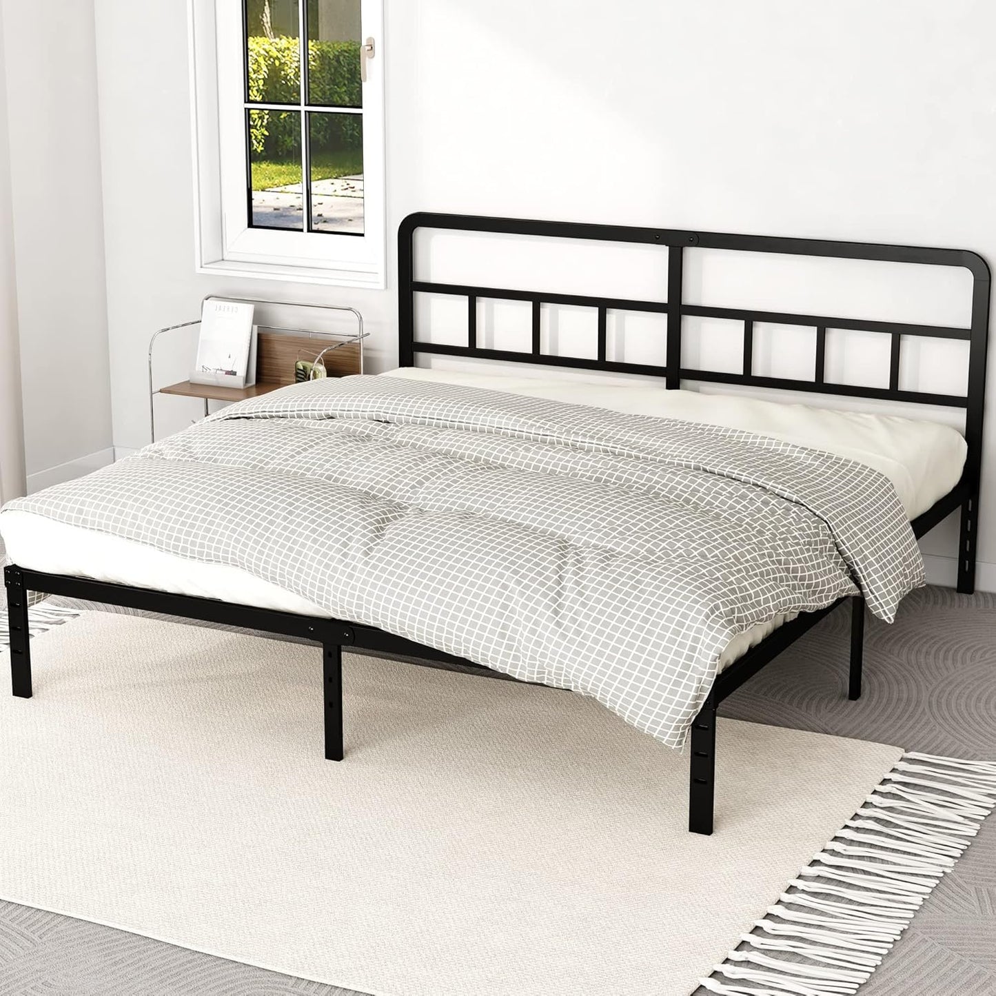 DiaOutro Metal Platform California King Bed Frames with Headboard, 14 Inch No Box Spring Needed Heavy Duty Steel Slat Mattress Foundation/Easy Assembly/No Noise/Black