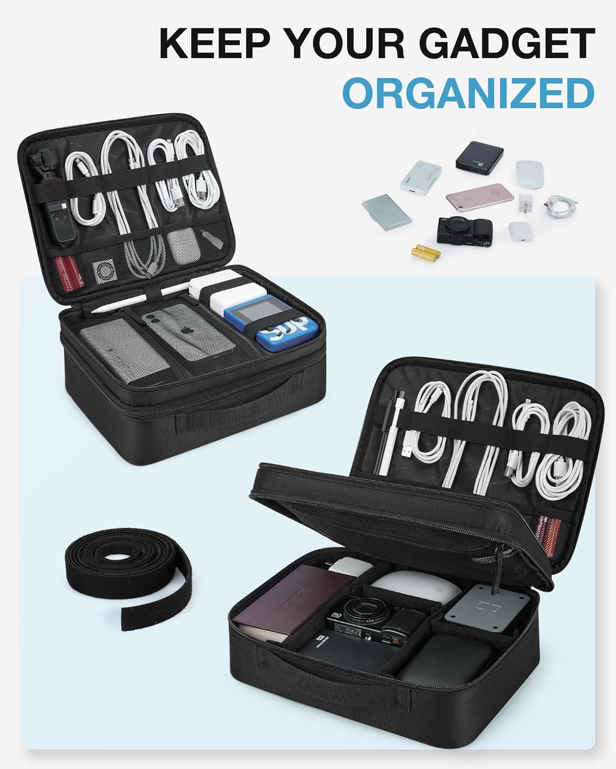Bagsmart Electronic Organizer, Large Double Layer Cable Bag, Travel Organizer Bag, Electronics Accessories Storage Cases for iPad,Cables, Chargers, Hard Drive, Game Cards