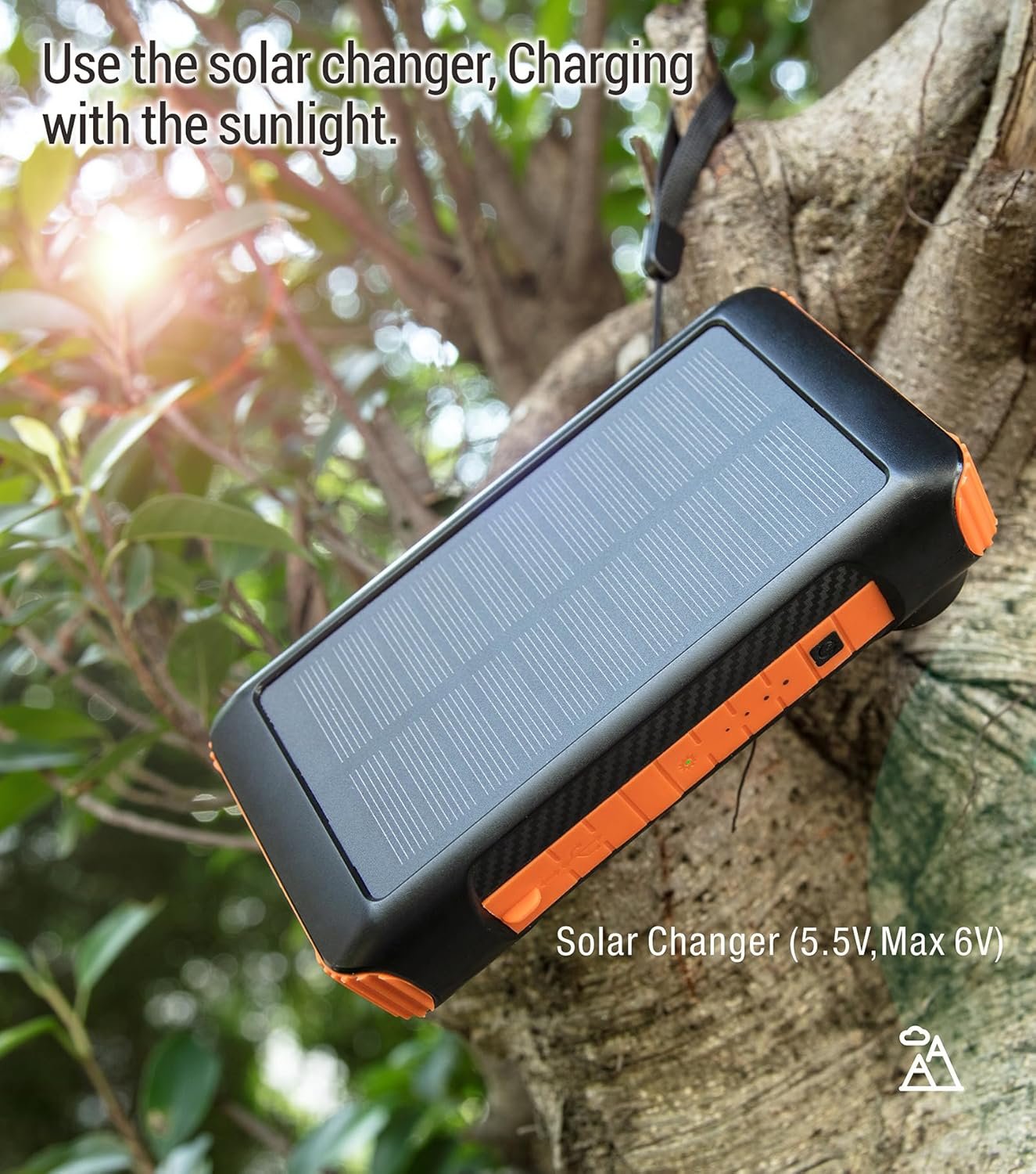 OOPOWEROO Solar Power Bank 20000mAh Built in Hand Crank and 4 Cables 22.5W Fast Charge Power Bank 5 Outputs & 5 Inputs Solar Portable Charger, SOS/Strobe/Strong Flashlights, Carabiner (Orange)