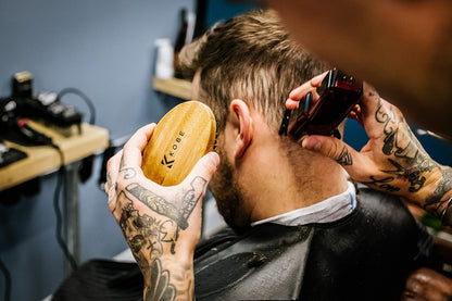 Kobe Palm Men's Military Style Boar Bristle Hair Brush/Beard Brush - Hand Sized Beard Brush for Men - Perfect for Beard Care - Works Well With Beard Oils (Beech)