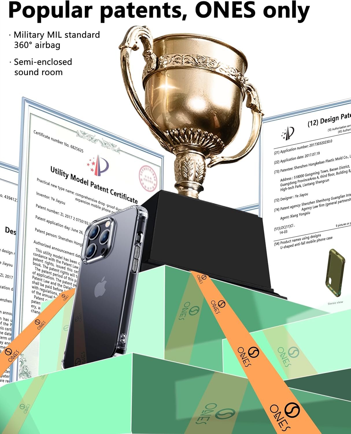 ONES iPhone 14 Pro Max HD Clear Case『 Military Protection Shockproof Airbags 』『 Speaker Resonance 』〔 Screen & Lens Guard 〕〔 Anti-Slip 〕〔 Strap Hole 〕 · Sturdy Impact Absorb Anti-Yellow Silicone Cover