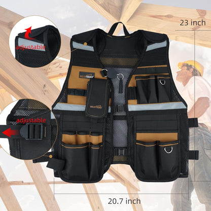 MELOTOUGH Tool Vest Reflective Safety Tool Vest with Removable Phone Holder for Electrician,Carpenter,Construction
