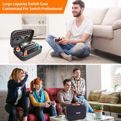 Deruitu Carrying Case for Nintendo Switch/OLED Model Case, Portable Travel Protective Hard Messenger Bag Soft Lining 18 Games for Switch Console Pro Controller & Accessories Black