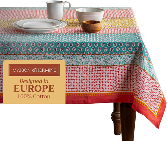 Maison d' Hermine Provence 100% Cotton Table Cloth Tablecloth for Kitchen Dining | Tabletop | Decoration | Parties | Weddings | Spring/Summer (Square, 60 Inch by 60 Inch)