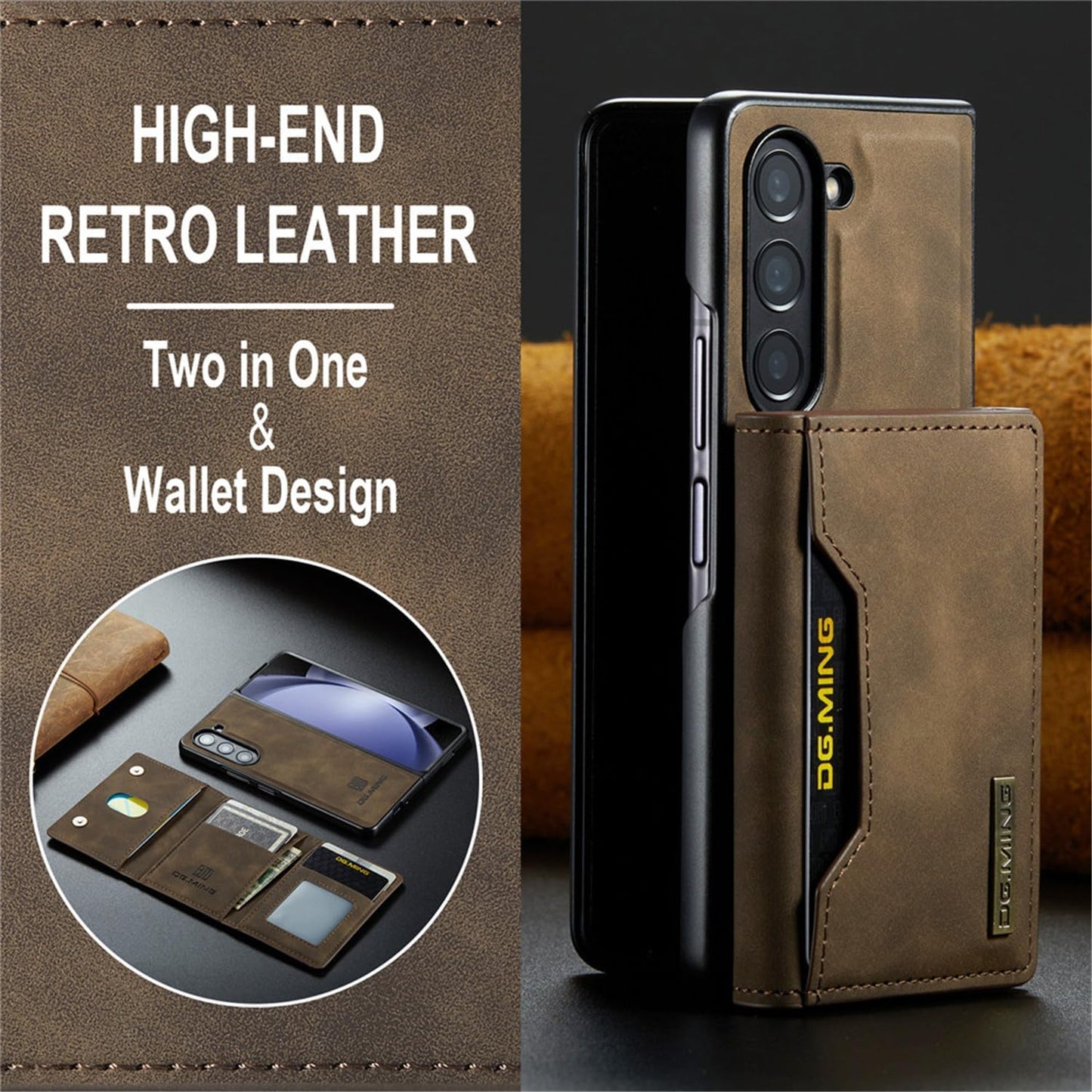 Nexue Detachable Wallet Case for Samsung Galaxy Z Fold 4,Premium Leather Magnetic Back Cover Shockproof Phone Case with Trifold Card Holder Wallet for Samsung Galaxy Z Fold 4,Coffee