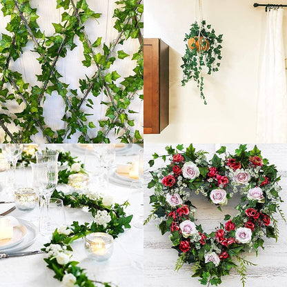 Uandhome 84 Feet 12 Strands Artificial Ivy Leaf Plants Vines Hanging Garland Fake Greenery Vines Foliage Flowers Home Kitchen Garden Office Wedding Wall Decor