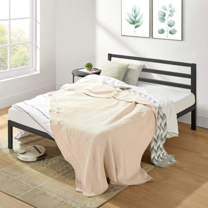 Zinus Mia Single Black Bed Frame Modern Metal Steel Headboard Furniture Mattress Platform with Under Bed Storage, Black