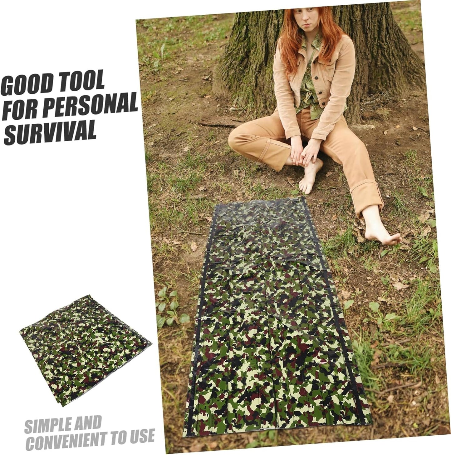 Kisangel 1 Set Multi Use Emergency Sleeping Tent Lightweight Thermal Insulation Bivy Sack for Outdoor Camping Hiking Emergency Warm Tent Durable Portable Camouflage