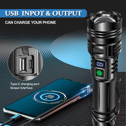 Anyuainiya LED Torch Rechargeable Flashlights High lumens, Super Bright 200000LM Flashlight with Digital Power Display and 5 Modes, Waterproof Zoomable LED Flashlight for Emergencies, Camping, Hiking