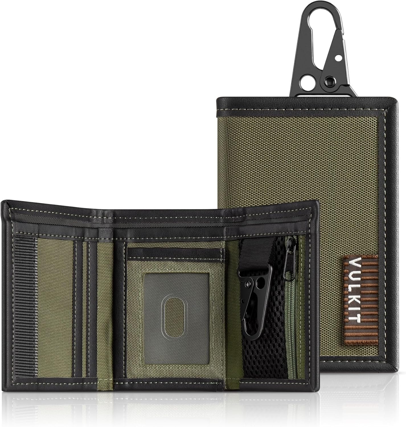 VULKIT Mens RFID Blocking Trifold Wallet Water-Resistant Leather Credit Card Holder with Zip Coin Pocket & Key Buckle for Daily Travel Outdoor