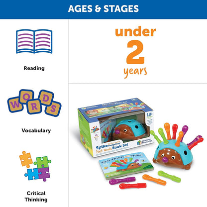 Learning Resources LER9123 Spike Hedgehog First Words, Book Set Top, Toys, Fun, Preschool Fine Motor Skills, Toddler Activity, 15 Pieces, Age 18 Months+