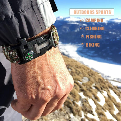 2 Pack Adjustable Paracord Bracelets Kit, Ourtdoor Survival Bracelets Gift with Firestart Whistle Loudest Camping Compass