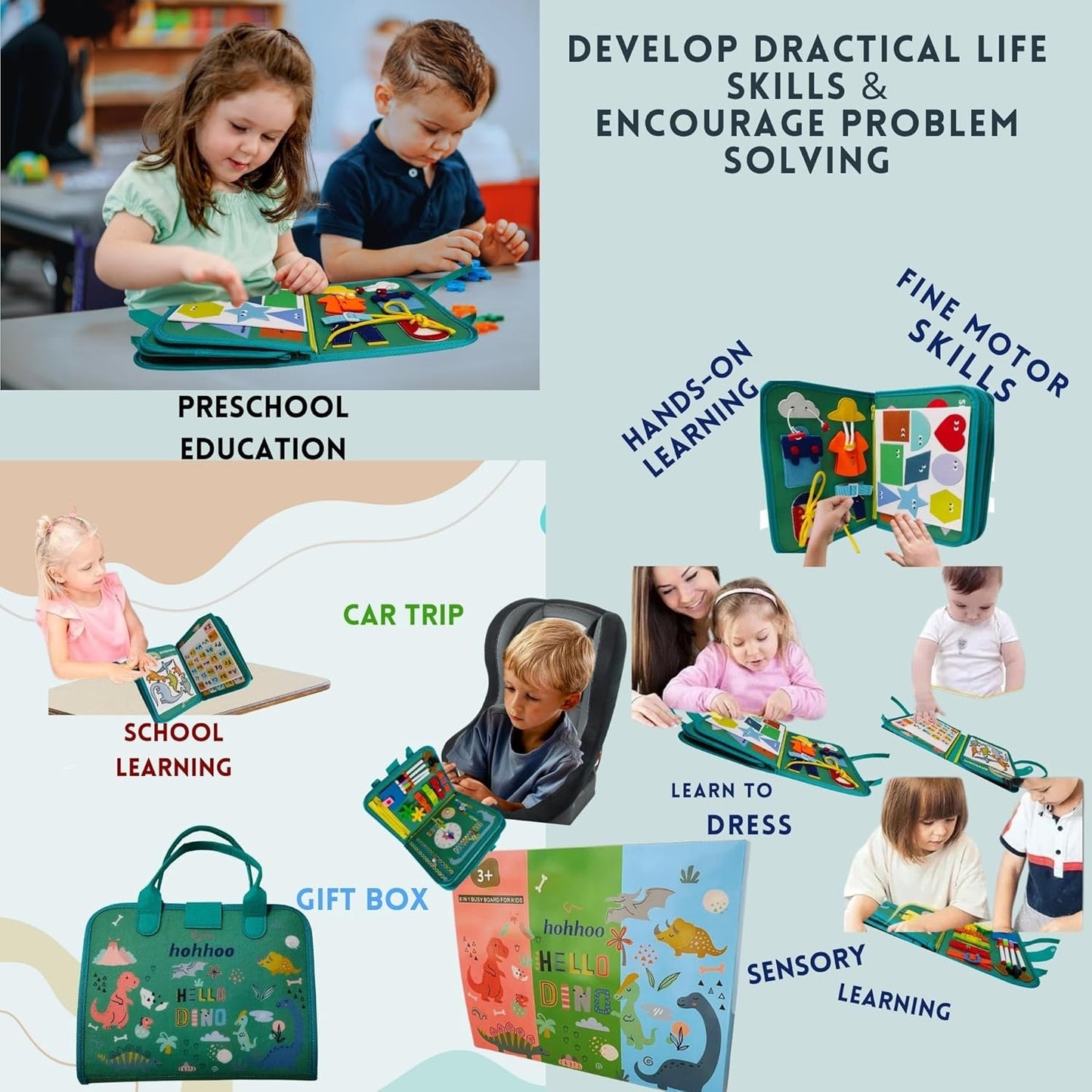 Hohhoo Busy Board, Sensory&Montessori Toys for Toddlers, Preschool Learning&Education Activity Table,Quiet Book for Kids&Autism, Travel Toys for Babies, Birthday Gifts for Boys&Girls 34567 Old Year