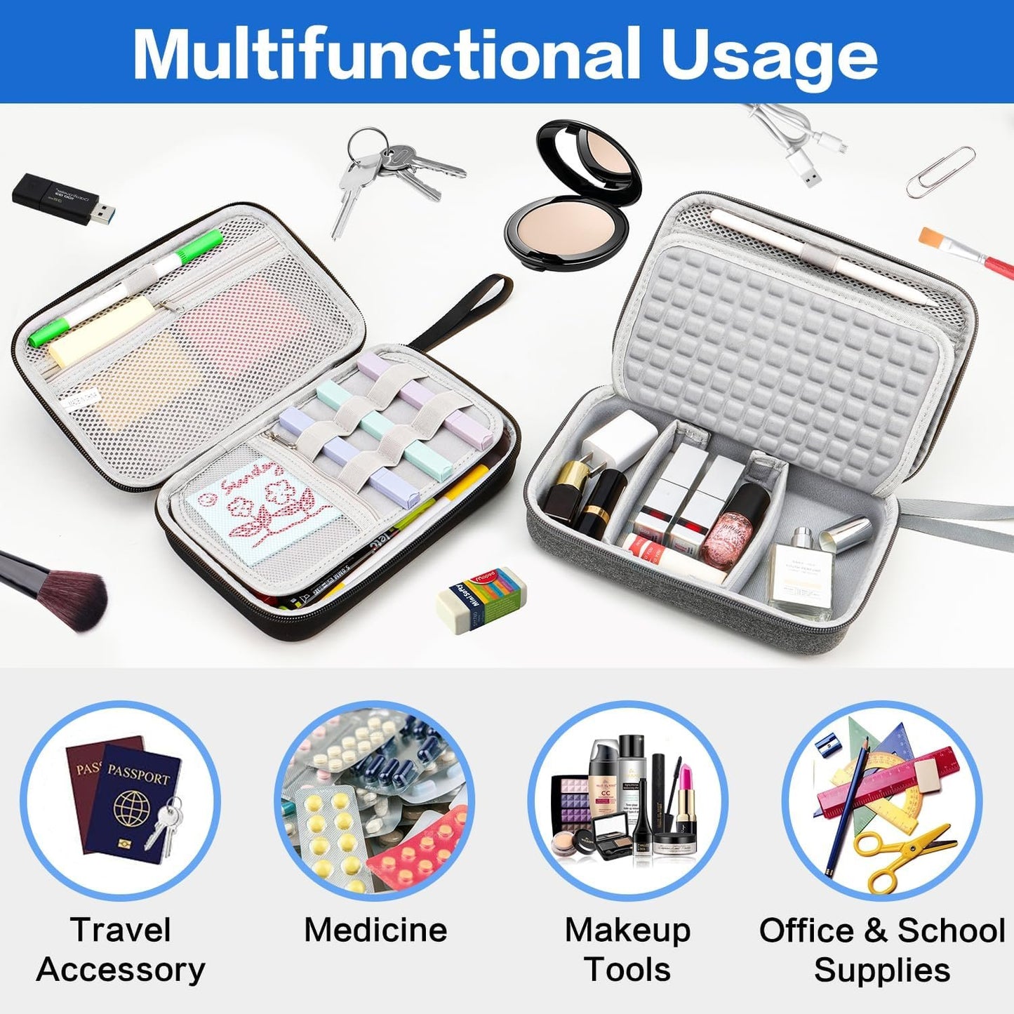 Teskyer Hard Electronic Travel Organizer Case, Waterproof Portable Travel Cable Cord Organizer case Bag Pouch, for USB Flash Drive, Cords, Chargers, Phones, Earphones (Black, Large:9.0*5.7*2.55inch)