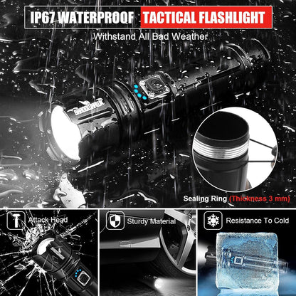 Shadowhawk Flashlight Rechargeable, 990000lm Flash Light Led flashlights high lumens, Super Bright Flashlight Tactical, XHP70.2 Powerful Flashlight USB,Waterproof Lampe de poche for Camping Emergency