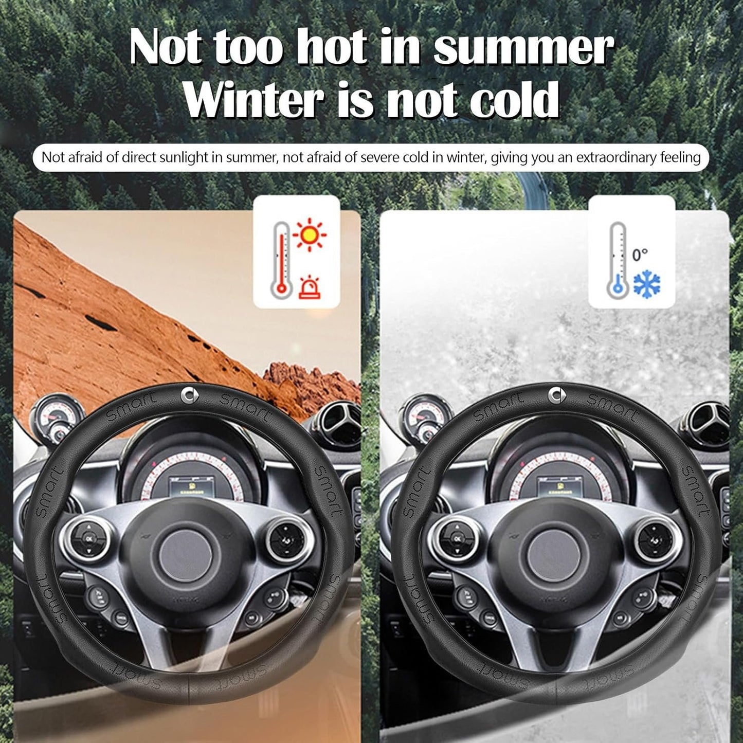 Car Steering Wheel Cover, Non-slip Breathable Microfiber Leather Car Steering Wheel Cover for Interior Accessories Car Steering Wheel Cover Black 38cm for Benz Smart 450 451 453 Fortwo Forfour