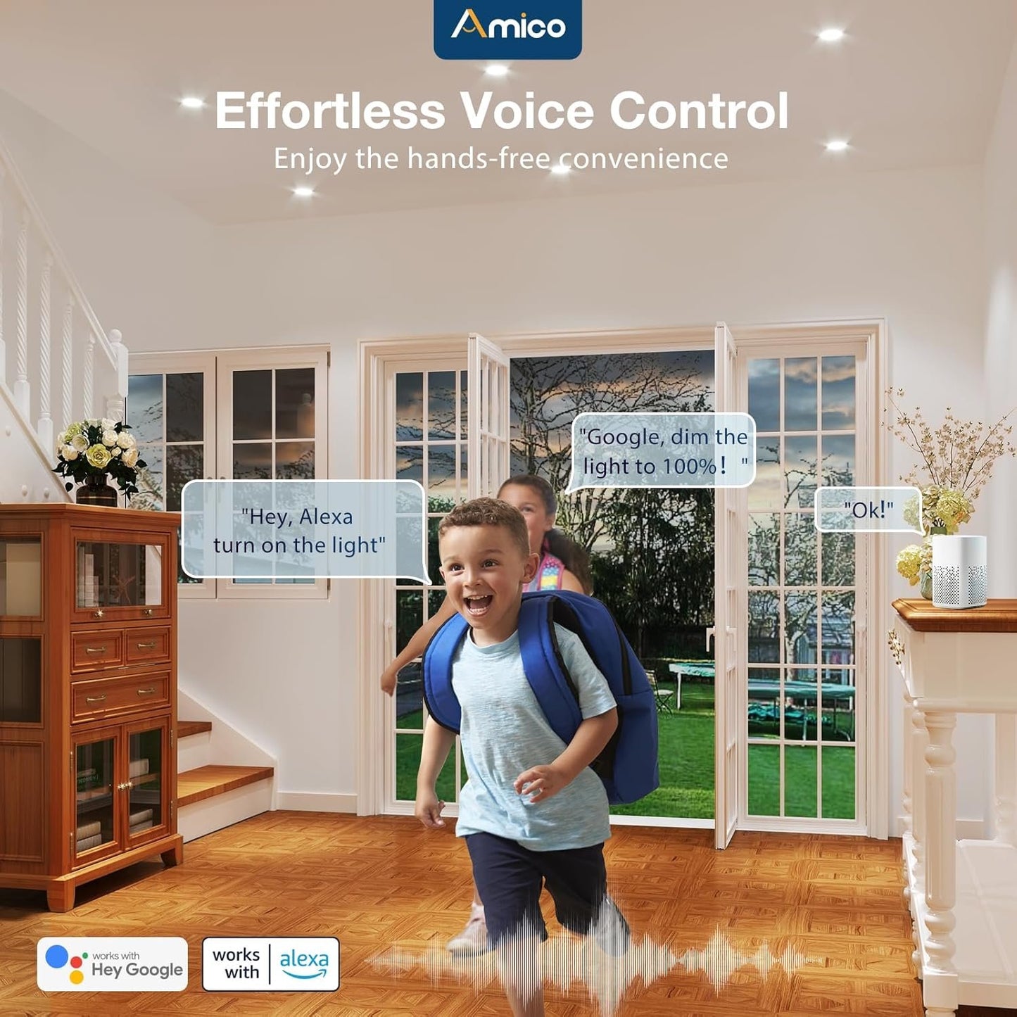 Amico 1 Pack 6 Inch Smart LED Recessed Lighting, WiFi Bluetooth Canless Downlight with Junction Box, RGB & 2700-6500K Color Changing, 12W=110W 1000LM, Works with Alexa/Google Assistant, APP Control