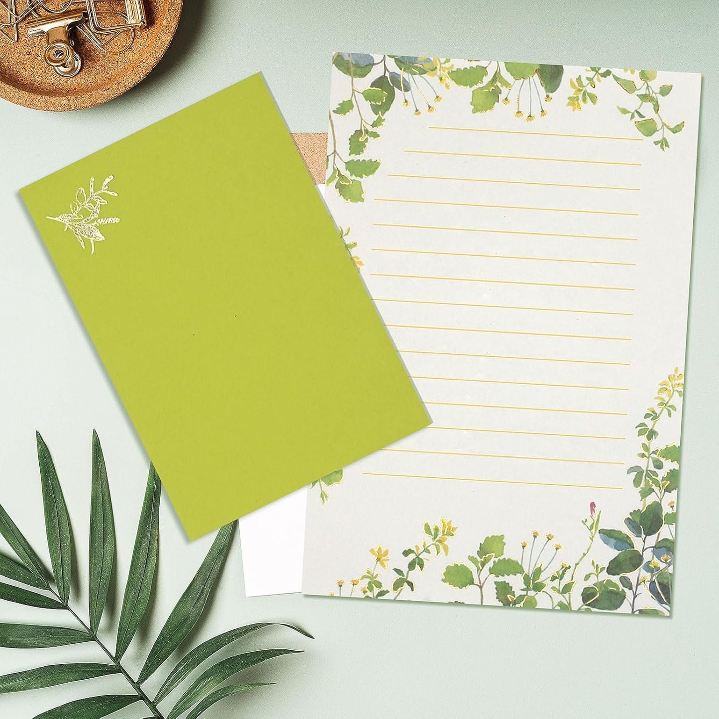 KSIWRE Stationary Paper Set,24 Gold Foil Stamping Letter Paper with 12 Envelopes,Cute Lined Stationary Writing Paper,Great for Love Letter Holiday Wishes Invitations