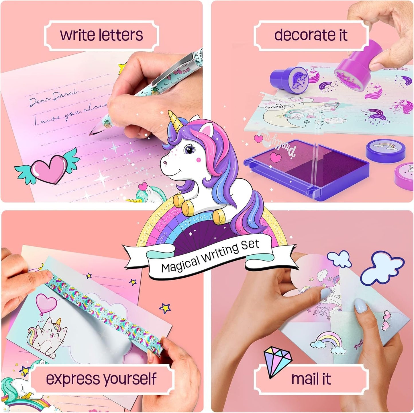 Unicorn Stationery Set for Kids - Unicorn Gifts for Girls Ages 6, 7, 8, 9, 10-12 Year Old - Stationary Letter Writing Kit - Best Girl Birthday Gift - Preteen Craft Toys, Christmas Presents