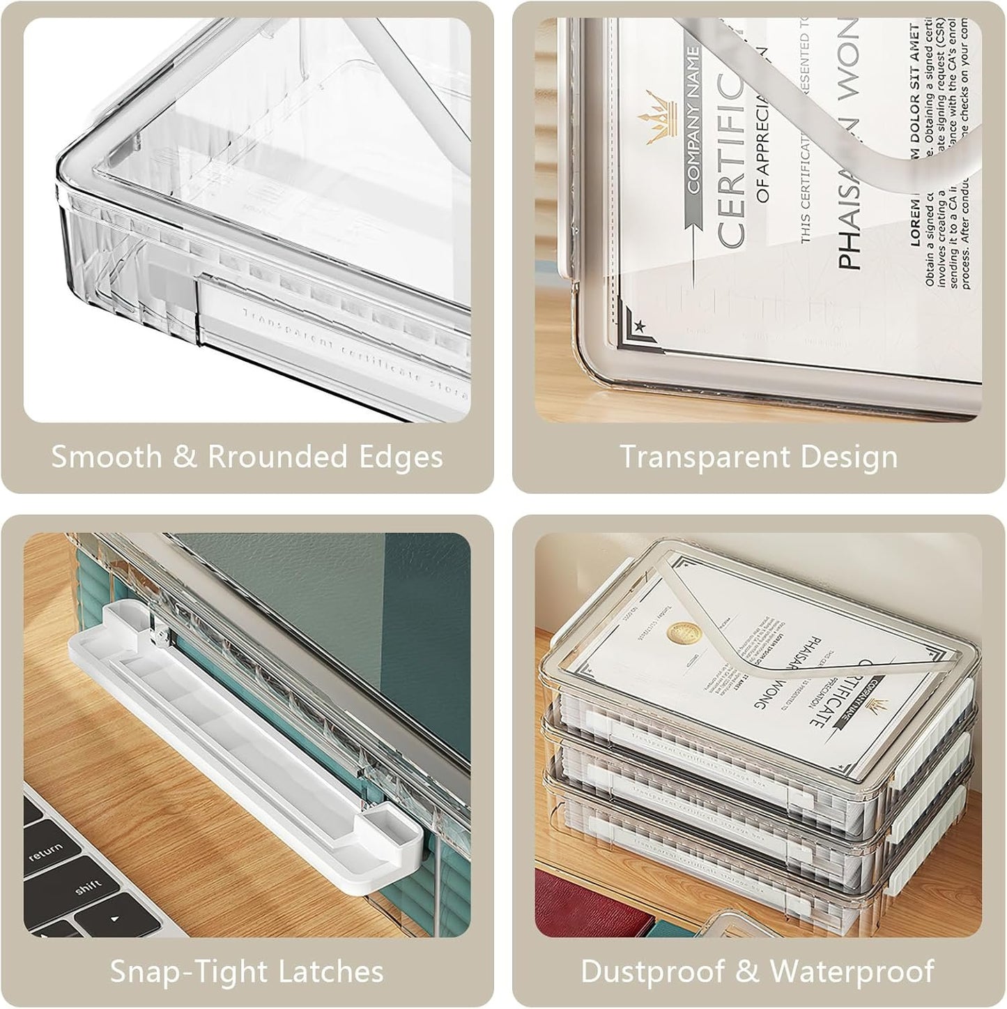 SAYEEC Plastic Storage Box Clear Stackable Storage Bins with Lids and Handle Large Capacity Storage Containers File Protector Case Organizer Portable Project Case for A4 Paper Photo Scrapbook Document