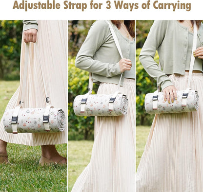 WILLOW WEAVE Picnic Blankets Washable Polyester Camping Blankets Emergency Backpack Accessories with Waterproof Backing and Shoulder Strap, 57"x79"