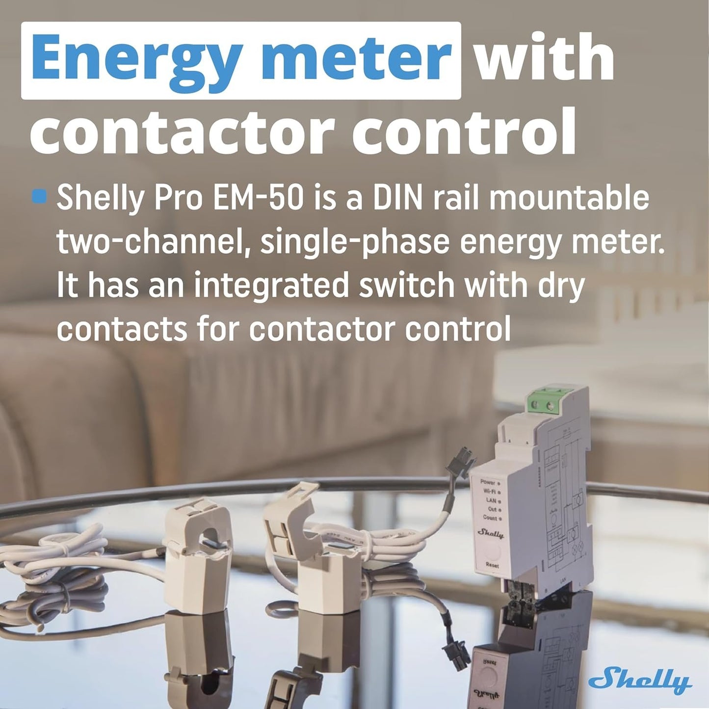 Shelly Pro EM 50A, Wi-Fi & Bluetooth Energy Meter with Contactor Control with Power Measurement, Home Automation, Compatible with Alexa & Google Home, iOS Android App, No Hub Required
