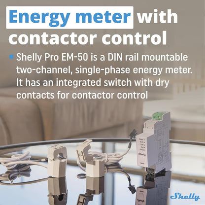 Shelly Pro EM 50A, Wi-Fi & Bluetooth Energy Meter with Contactor Control with Power Measurement, Home Automation, Compatible with Alexa & Google Home, iOS Android App, No Hub Required