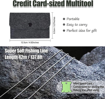 Survival Card Multitool Camping Kit with Fishing Line Gear, Multipurpose Credit Card Wallet Portable Survival Tool with Felt Bag for Outdoor Fishing Hiking Hunting, 7PCS