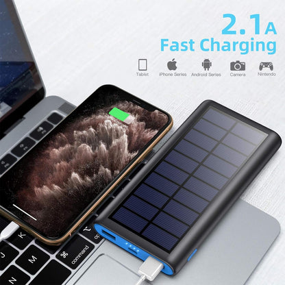 Solar Charger Power Bank 26800mah, 2 USB Output Fast Phone Portable Charger Power Bank Solar Battery Bank Pack External Backup Pack Cell Phone for iPhone, Samsung Galaxy Android, iPad Tablet