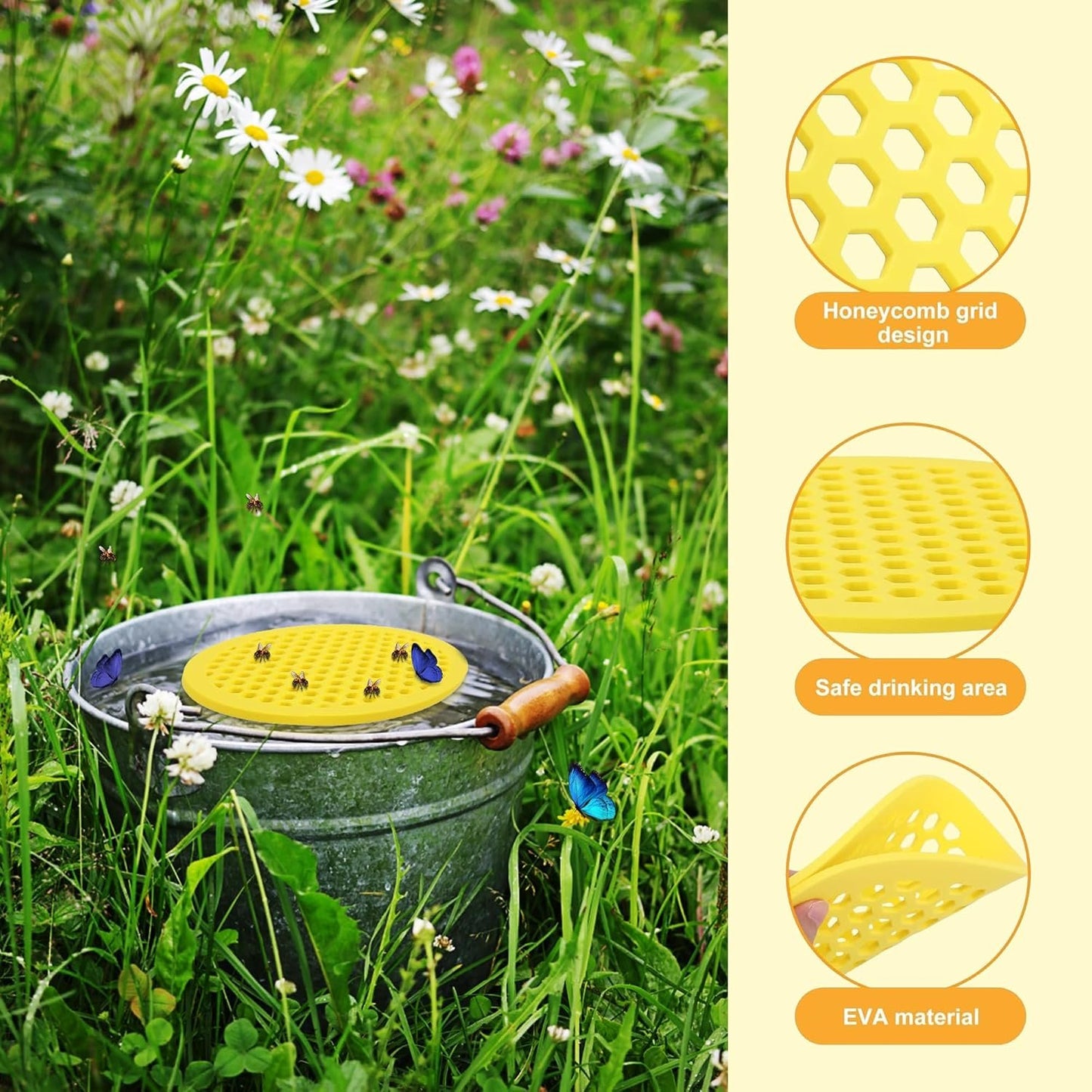 Floating Bee Watering Station, 7.87 Inch EVA Foam Bee Feeder, 2 Pack Yellow Pollinator Water Disk