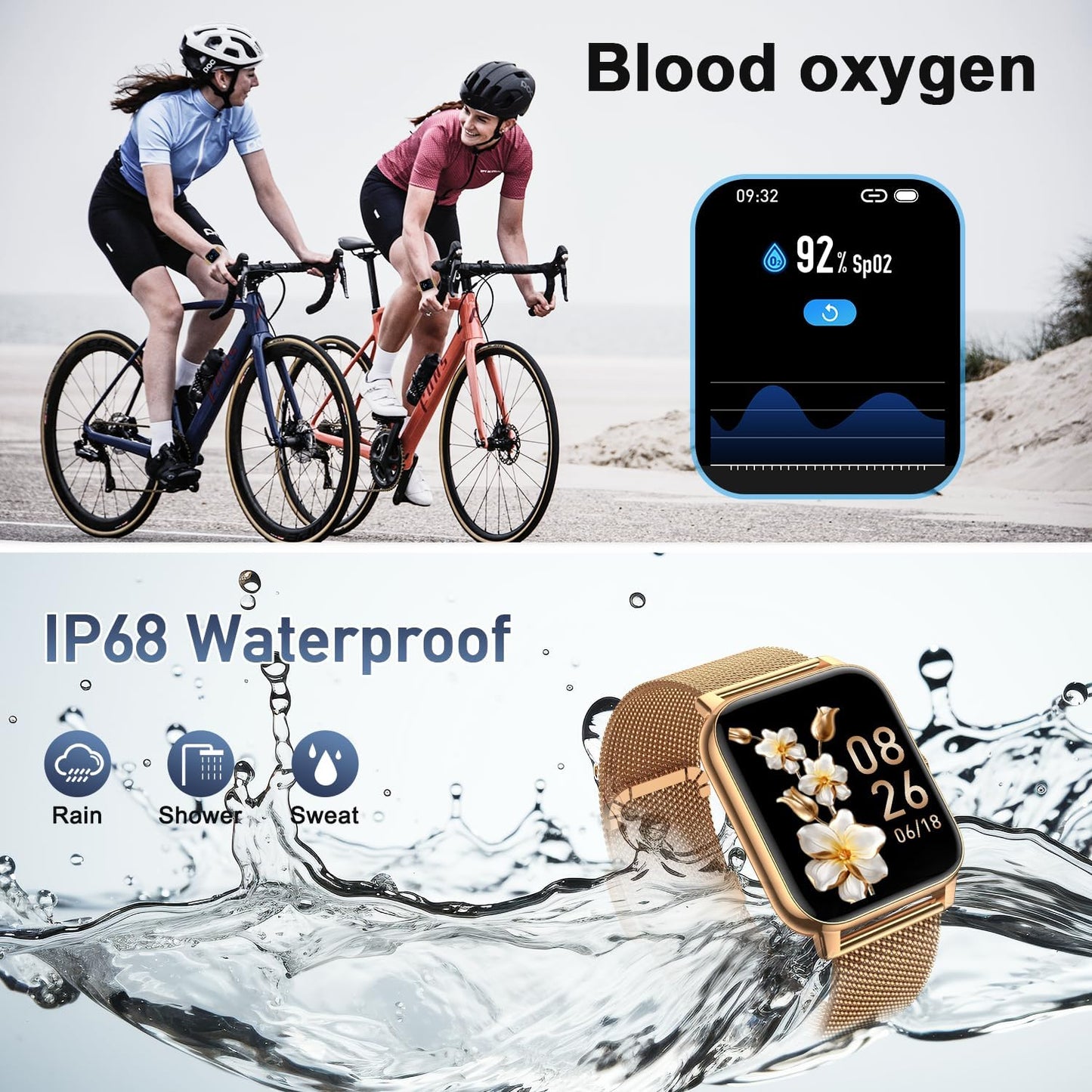 Smartwatch Women's Men's Fitness Watch: Bluetooth Call Answer Handsfree Waterproof Digital Smart Watch Tracker Heart Rate Monitor Spo2 Sports Calorie Pedometer for Android iOS Phone