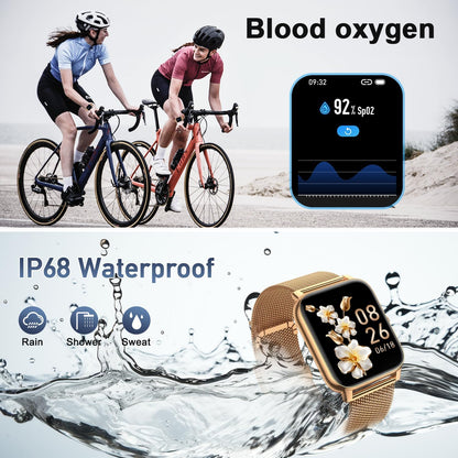 Smartwatch Women's Men's Fitness Watch: Bluetooth Call Answer Handsfree Waterproof Digital Smart Watch Tracker Heart Rate Monitor Spo2 Sports Calorie Pedometer for Android iOS Phone