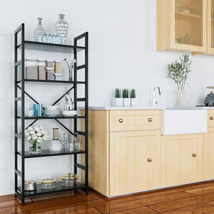 Leadiy Industrial Bookshelf,5-Tier Rustic Black Book Shelves,24”Storage Rack with Metal Frame，Standing Wood Bookcase, Display and Book Organization in Living Room,Bedroom 24 * 11.8 * 63 inch(Black