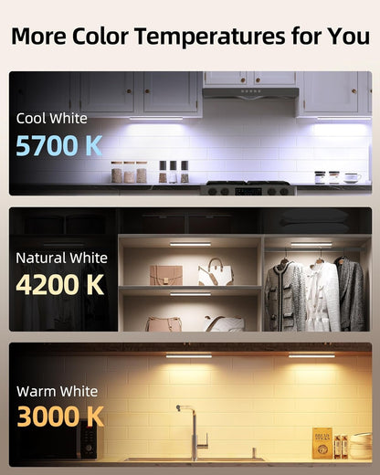 EZVALO 6-Pack Under Cabinet Lighting with Charging Station, Rechargeable Motion Sensor Lights, 3 Color Temps, Dimmable 62 LED Wireless Motion Activated Cabinet Lights with Remote for Kitchen,Pantry