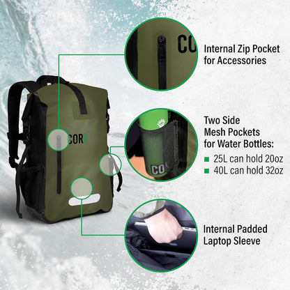 Waterproof Backpack With Padded Laptop Sleeve, Roll Top Dry Bag Rucksack for Surfing Kayaking Rafting Camping Rafting 40 Liters