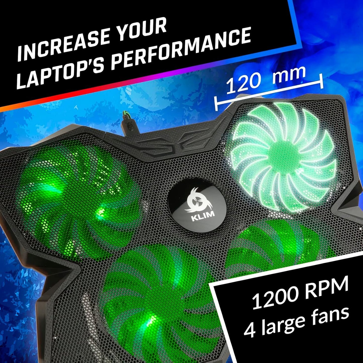 KLIM Wind Laptop Cooling Pad - More Than 500 000 Units Sold - New Version - The Most Powerful Rapid Action Cooling Fan - Laptop Stand with 4 Cooling Fans at 1200 RPM - USB Fan - PS5 PS4 - Green