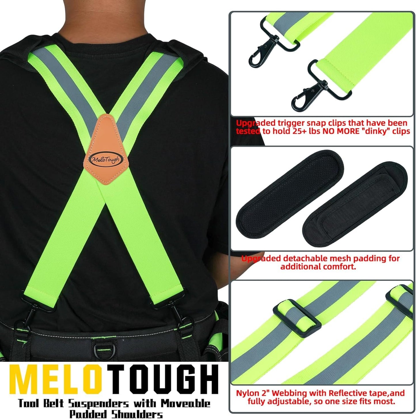 MELOTOUGH Tool Belt Suspenders Tool belt Harness for Heavy Duty Work belt with Movable shoulder Pads
