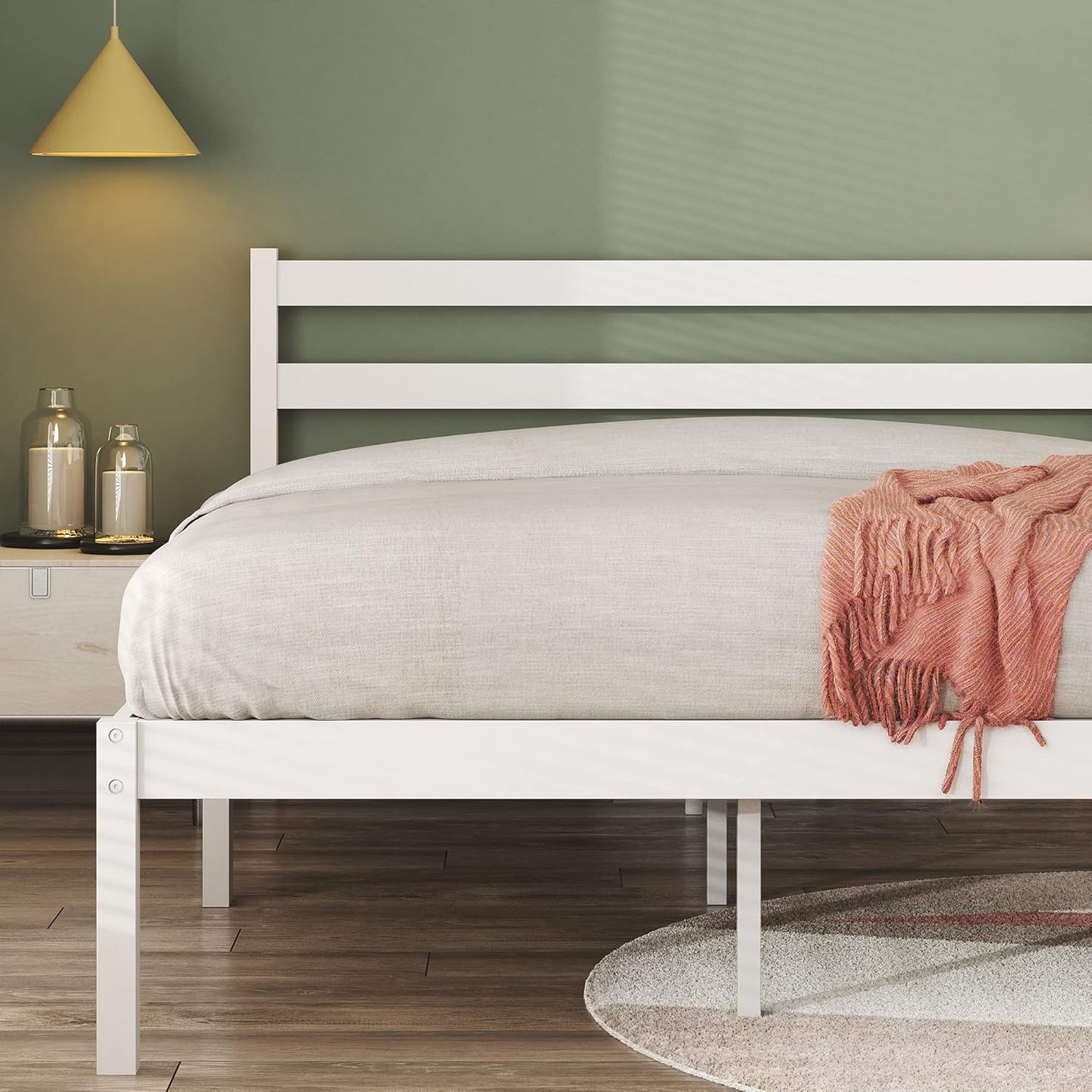 Zinus Bamboo King Single Bed Frame Wooden Bed White | Timber Slats, Strong Solid Wood, Mattress Base | 5Yrs Warranty | Bedroom Furniture with Storage Space