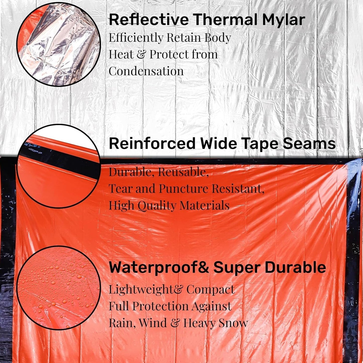 Noamus 6 Pack Emergency Survival Sleeping Bags, Thermal Bivy Sack Blanket, Lightweight Portable Nylon Sack with Whistle, Aluminized PE Survival Gear Supplies for Camping Hiking, Outdoor Adventure