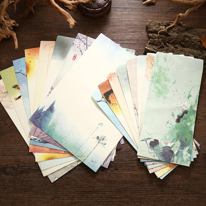 SCStyle 16 Cute Retro Envelopes 8.46 x 4.33 Inches 32 Lovely Kawaii Special Design Chinese Style Stationery Writing Letter Paper 10.2 x 7.3 Inches,Stationary Paper and Envelopes Set