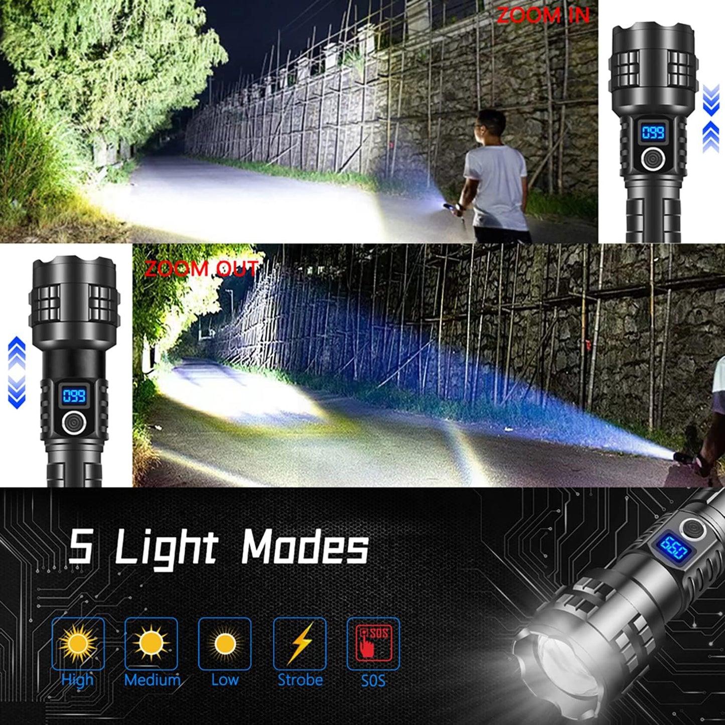 Super Bright Flashlight High Lumens Rechargeable, 100000 Lumen Xhp70.2 Powered Led Flashlights Brightest Flash Light, AHHZDZQ Powerful Handheld Tactical Flashlights for Camping, Emergency