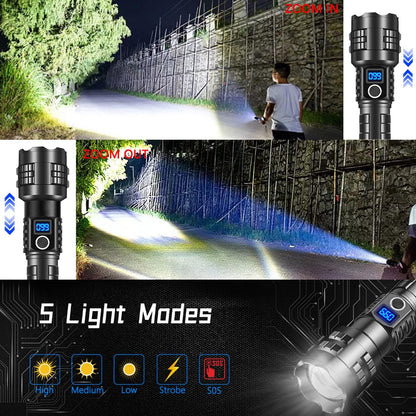 Super Bright Flashlight High Lumens Rechargeable, 100000 Lumen Xhp70.2 Powered Led Flashlights Brightest Flash Light, AHHZDZQ Powerful Handheld Tactical Flashlights for Camping, Emergency