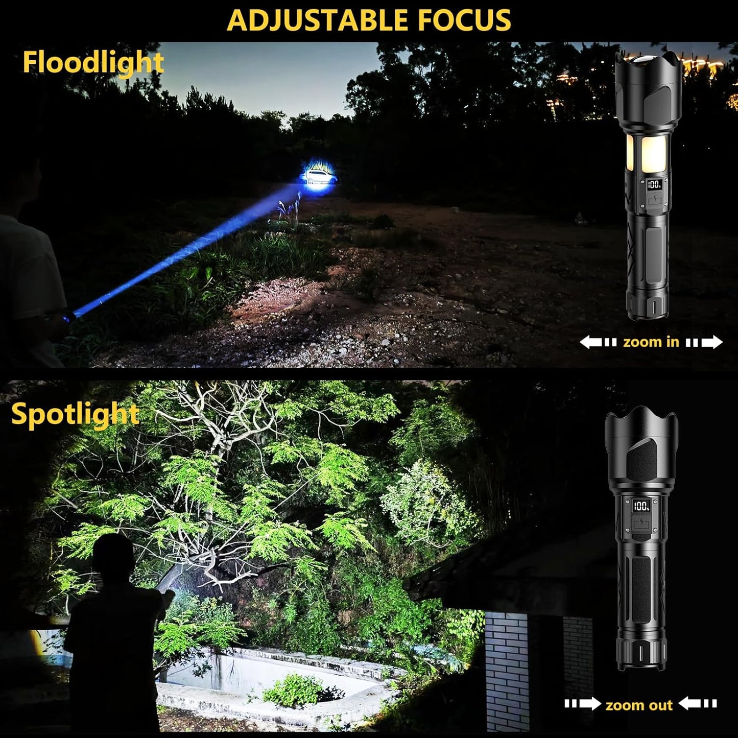 Led Torch with Camping Light 30000 High Lumens,7 Lighting Modes Fast Charging Flashlights with Power Display,IP67 Waterproof Torches,Zoomable Long Shot Flashlight for Camping,Hiking,Emergencies