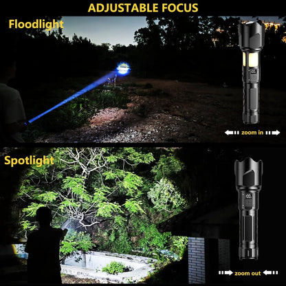 Led Torch with Camping Light 30000 High Lumens,7 Lighting Modes Fast Charging Flashlights with Power Display,IP67 Waterproof Torches,Zoomable Long Shot Flashlight for Camping,Hiking,Emergencies